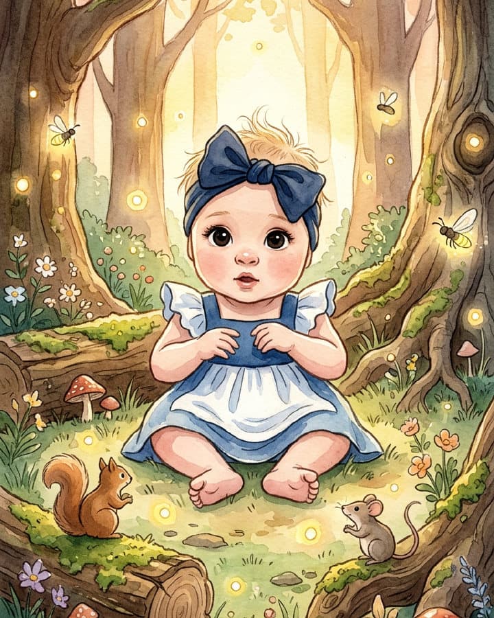 Izzy illustrated as the hero of her own fairy tale storybook